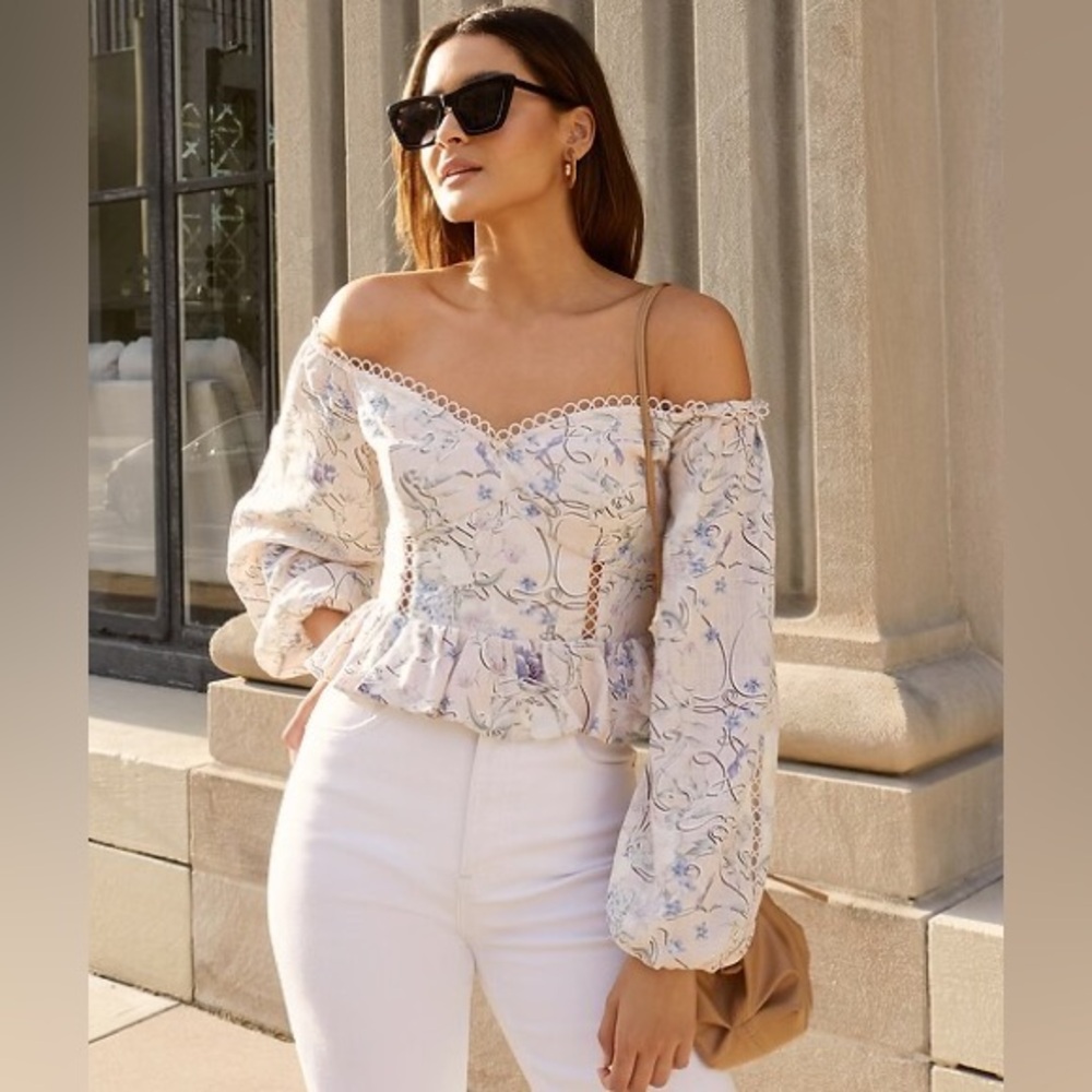 Express Floral Off The Shoulder Corset Peplum Top, XS NWT
